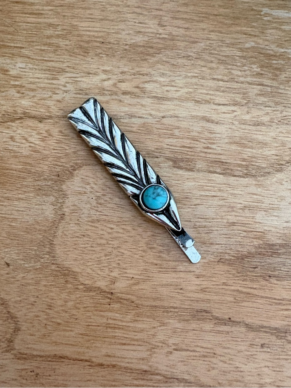 Faux Silver and Turquoise Feather Hat Pin